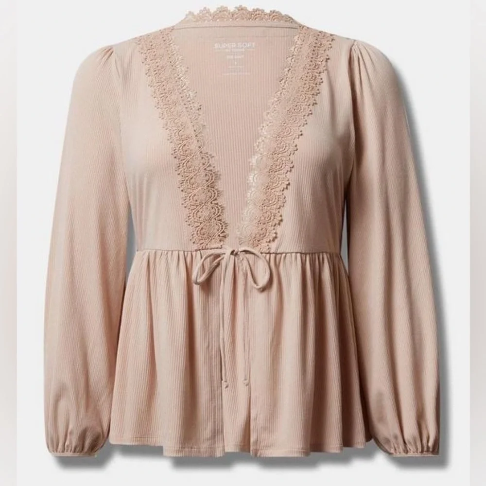 5X - TORRID - Cream Super Soft V-Neck Tie Front NEW - Picture 5 of 5